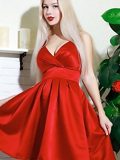 Genevieve gandi genevieve gandi in a sexy black dress, red stiletto shoes and matching red lipstick