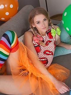Cute babe playing alone