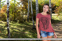 Aphrodesia new model aphrodesia strips in the forest baring ber sexy, tanned body.